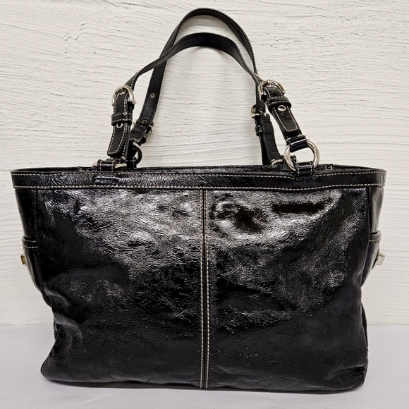 Coach Gallery Zippered Tote Bag in Black Patent Cowhide Leather F13761 - Picture 4 of 13